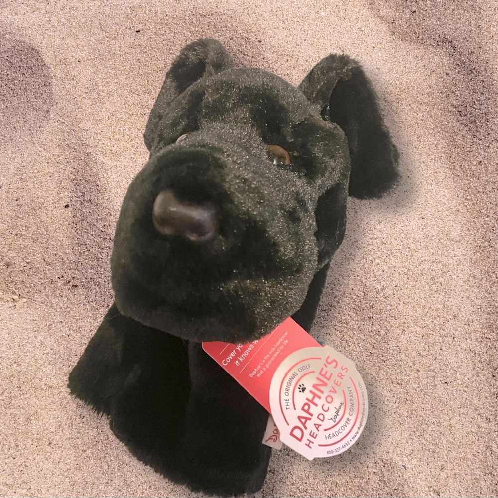 Daphne’s Headcovers “The original gold head over company” black lab driver cover